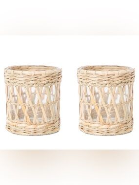 NEW Wicker Rattan Woven Tea Light Candle Holder -Set of 2